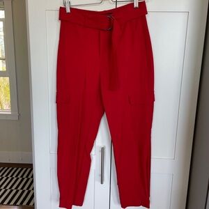 Banana Republic Vibrant Red Cropped Cargo Trousers with Tie Belt